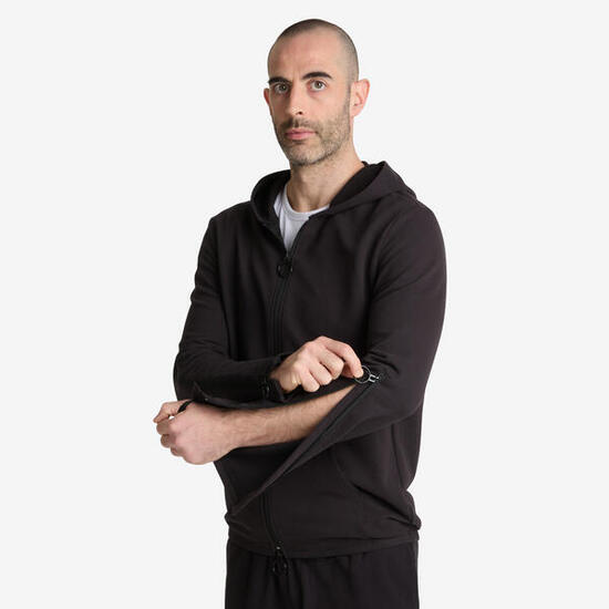 Felpa uomo mobilità ridotta palestra con zip leggera nera