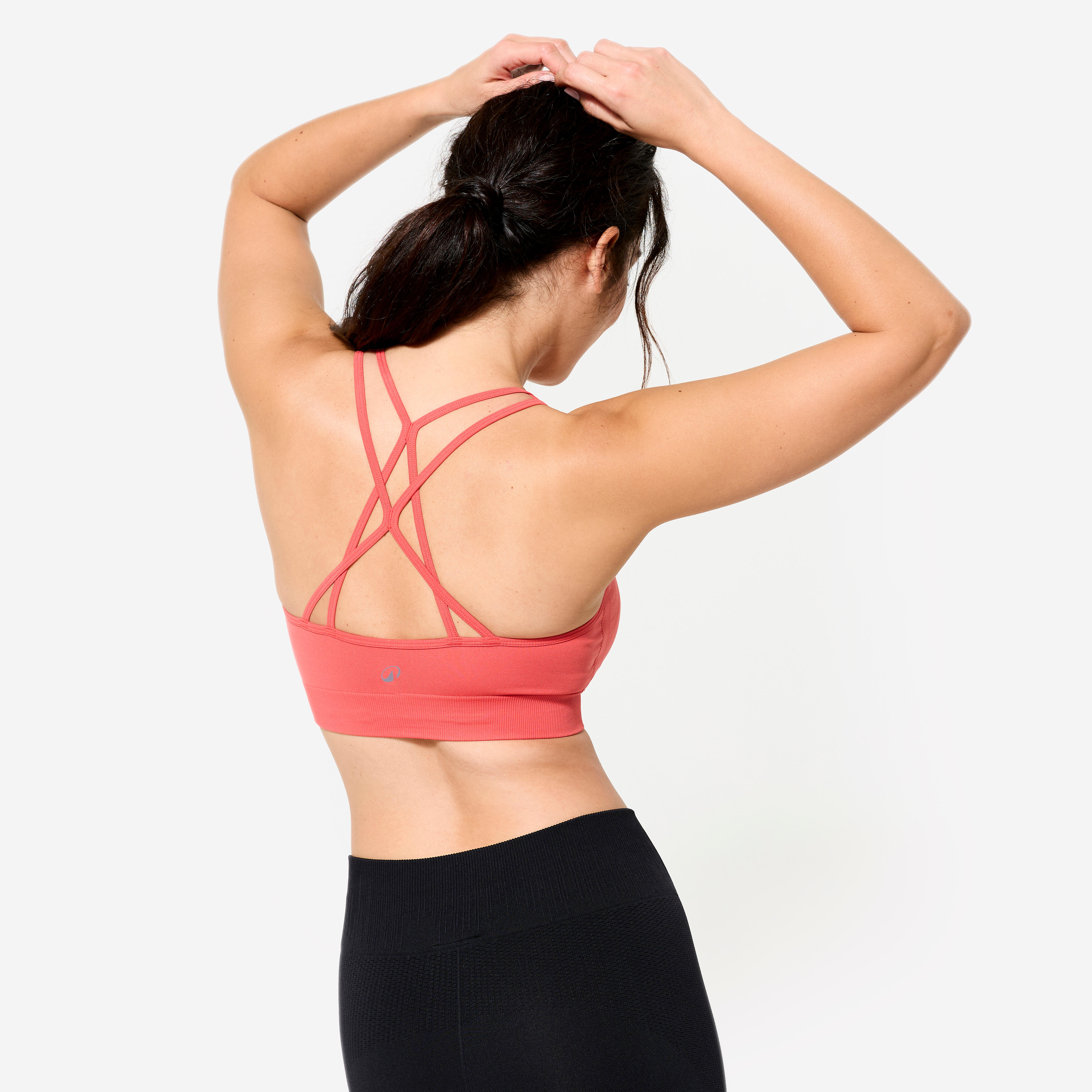 Brassière bretelles croisées maintien léger femme - rose - DOMYOS