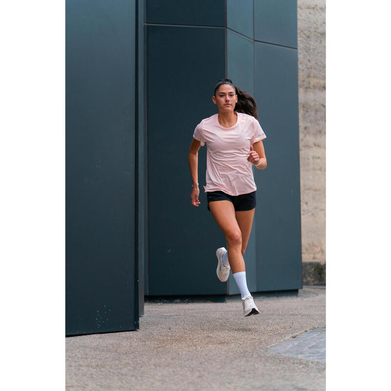 T-shirt Respirável de Corrida Mulher Run 500 Dry Rosa
