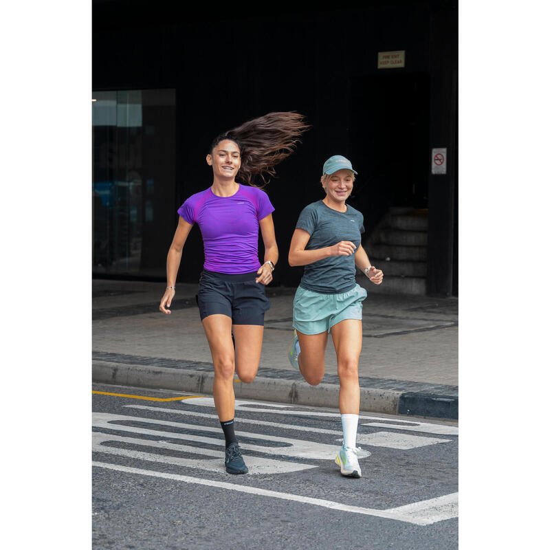 Șort respirant alergare asfalt și teren accidentat KIPRUN Run500 Dry Verde Damă