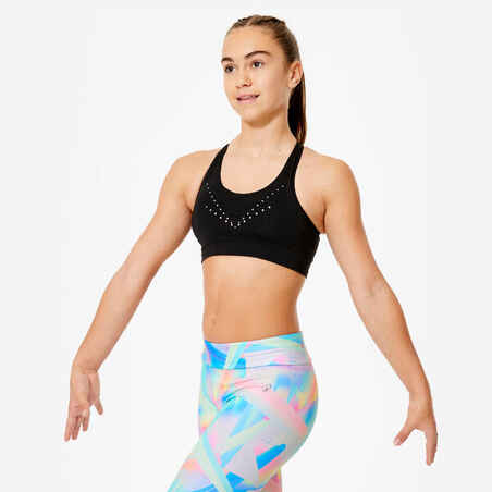 Girl's Breathable Gym Bra - Black with Sequins