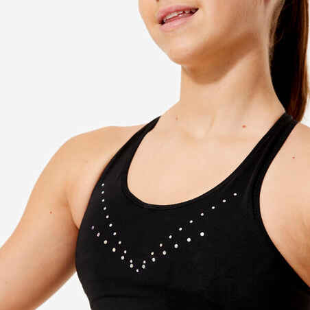 Girl's Breathable Gym Bra - Black with Sequins