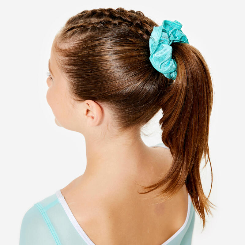 Scrunchie met lovertjes voor turnen turquoise