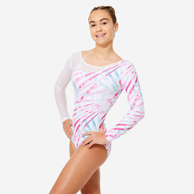 Body bambina ginnastica artistica manica lunga con strass azzurro-viola chiaro