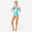 Justaucorps gym manches longues 3/4 Fille - turquoise brillant pailleté à strass
