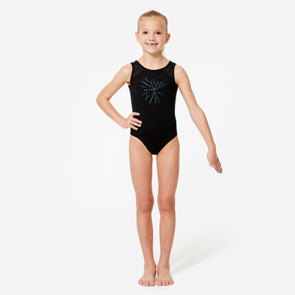 Justaucorps gym sans manches, col rond Fille - JSM 540 noir à paillettes bleu