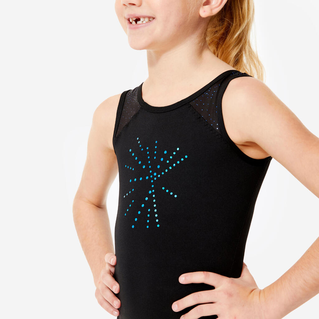 Girls' Sleeveless Crew Neck Gym Leotard JSM 540 - Black with Blue Sequins