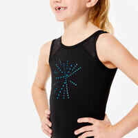 Girls' Sleeveless Crew Neck Gym Leotard JSM 540 - Black with Blue Sequins