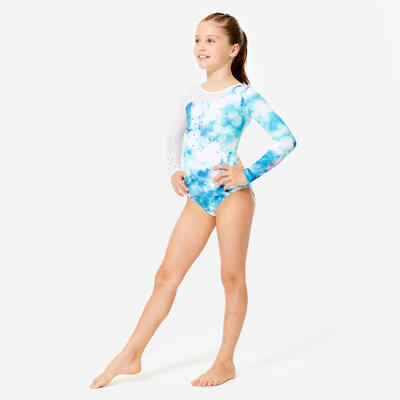 Body bambina ginnastica artistica manica lunga con strass nero stampato