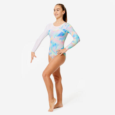 Body bambina ginnastica artistica manica lunga con strass nero stampato