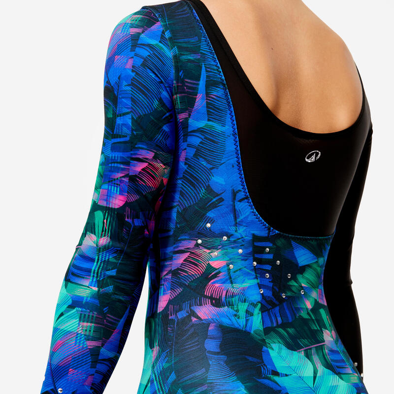 Turnpakje met lange mouwen en strass voor meisjes wit met print