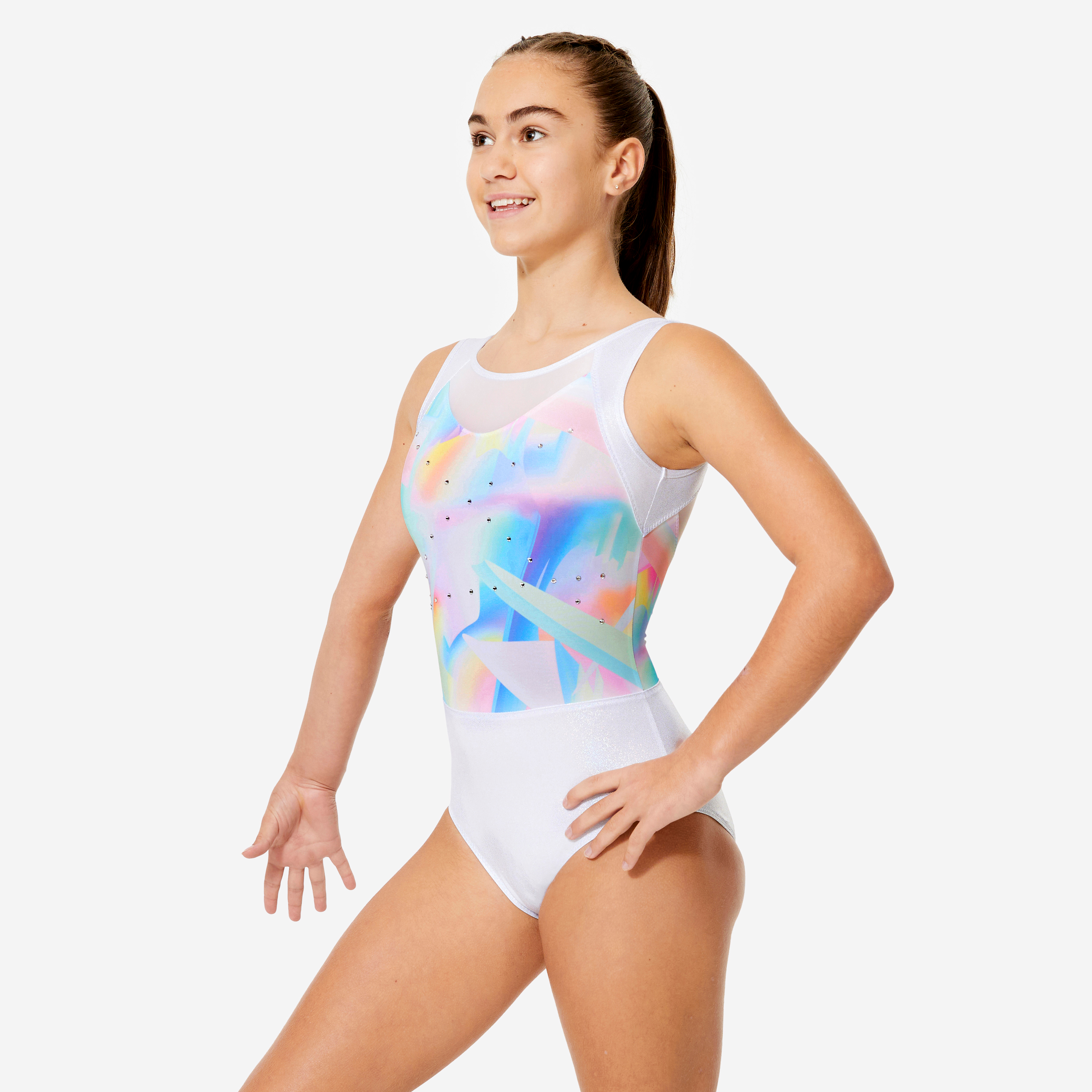 Justaucorps de gymnastique sans manches fille, blanc - Gymnastique - Domyos- Clubs - Entreprises - Collectivités - Associations