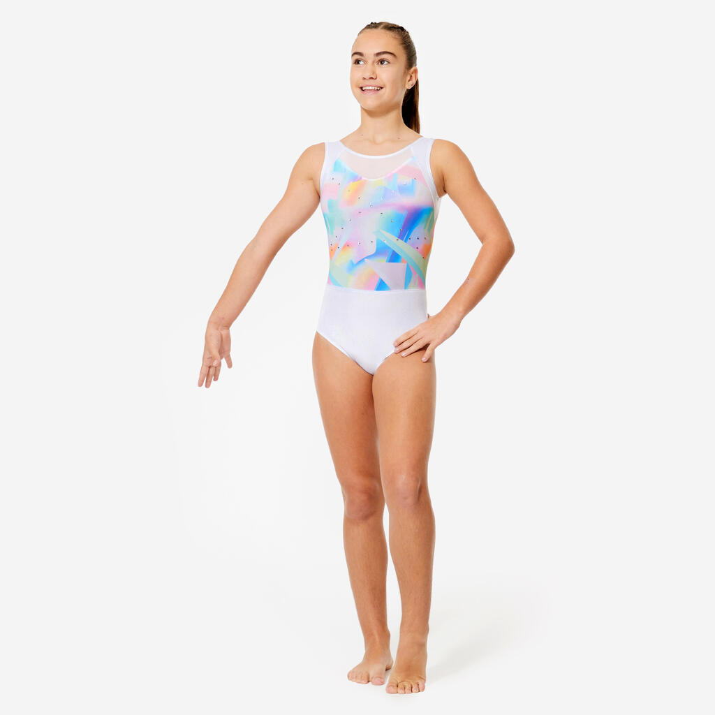 Girls' Sleeveless Gymnastics Leotard - White