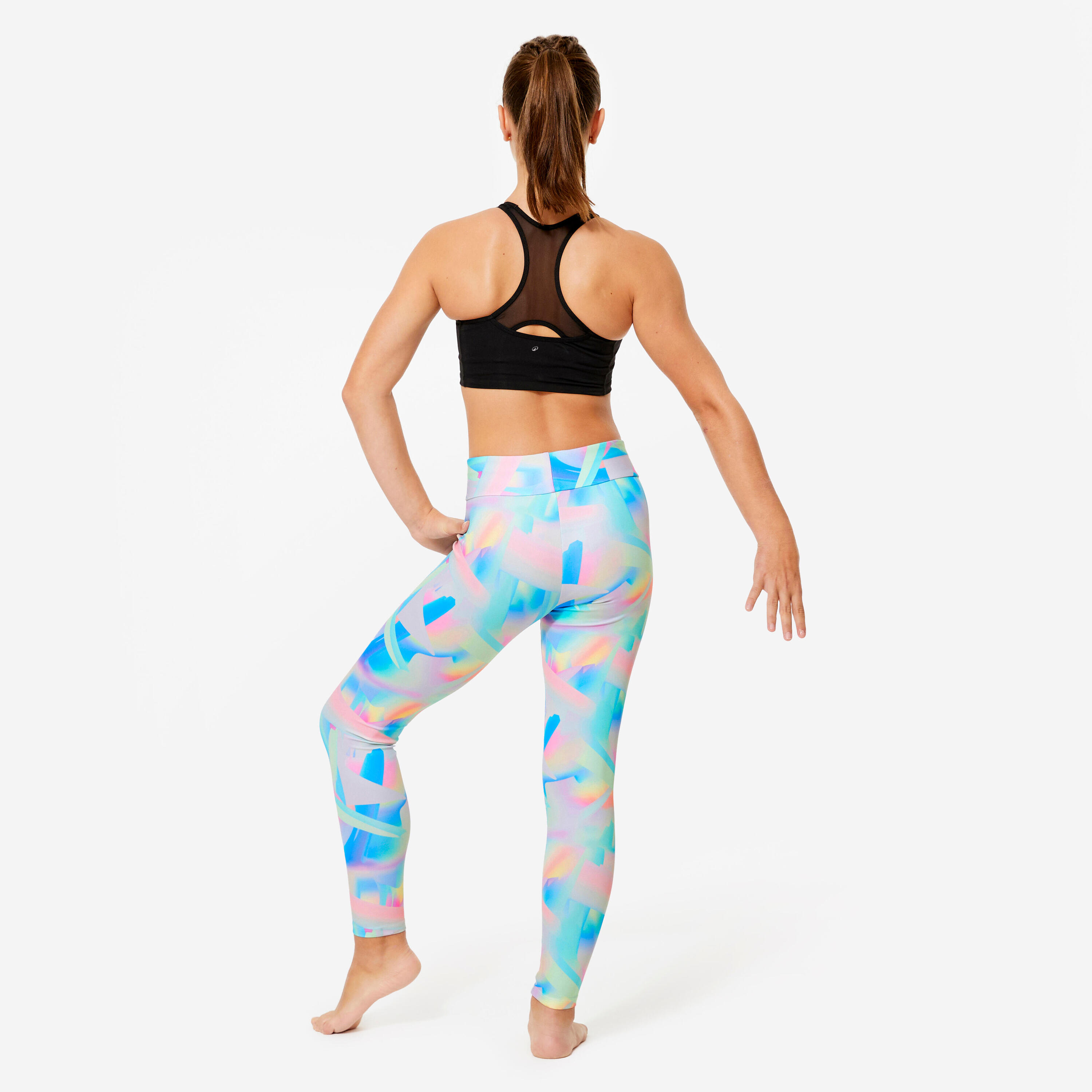 Mädchen-Leggings für Gymnastik, hohe Taille, bunt bedruckt 5/7
