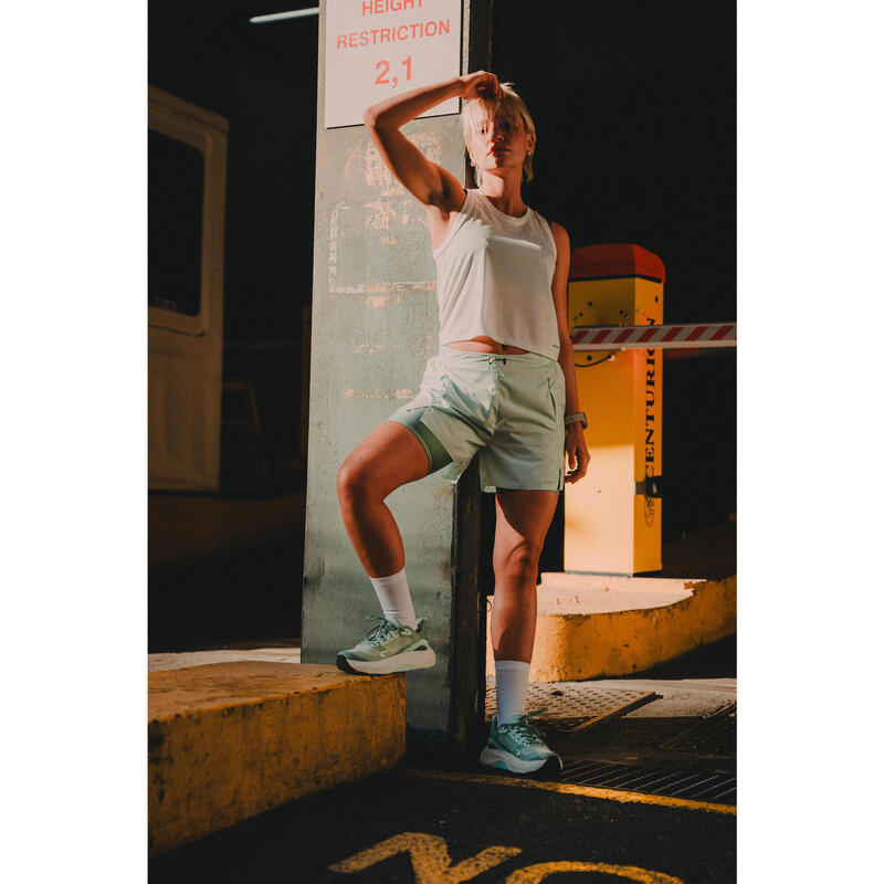 Short 2 en 1 running respirant femme - kiprun run 500 dry vert