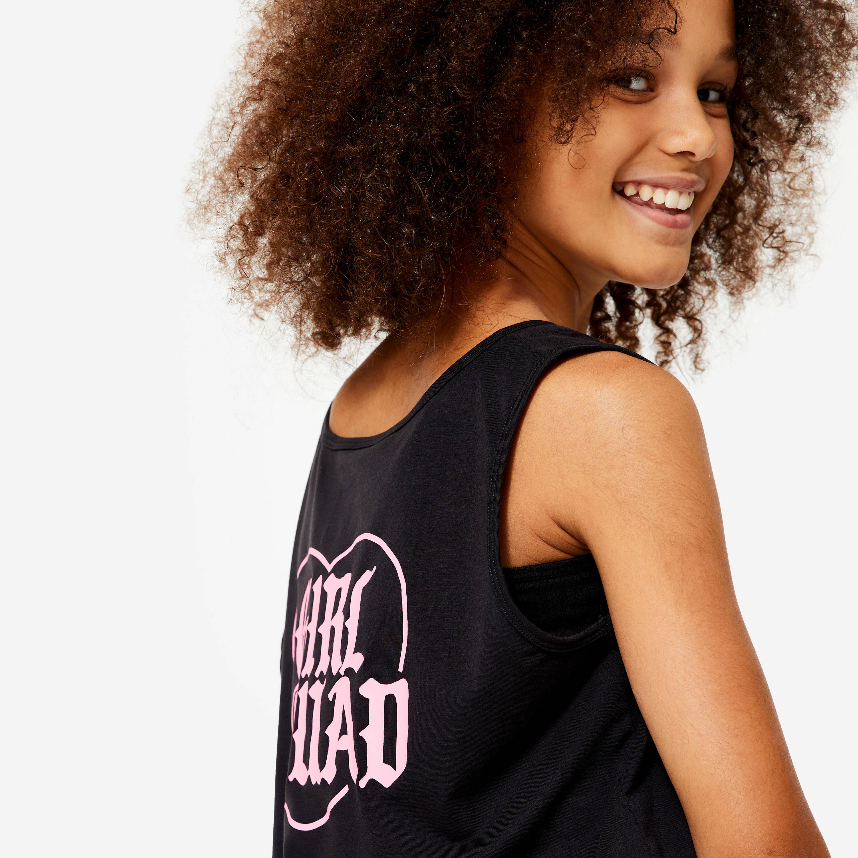 Girls' Loose Cropped Dance/Jazz Tank Top - Graphite Black/Begonia Pink -  4