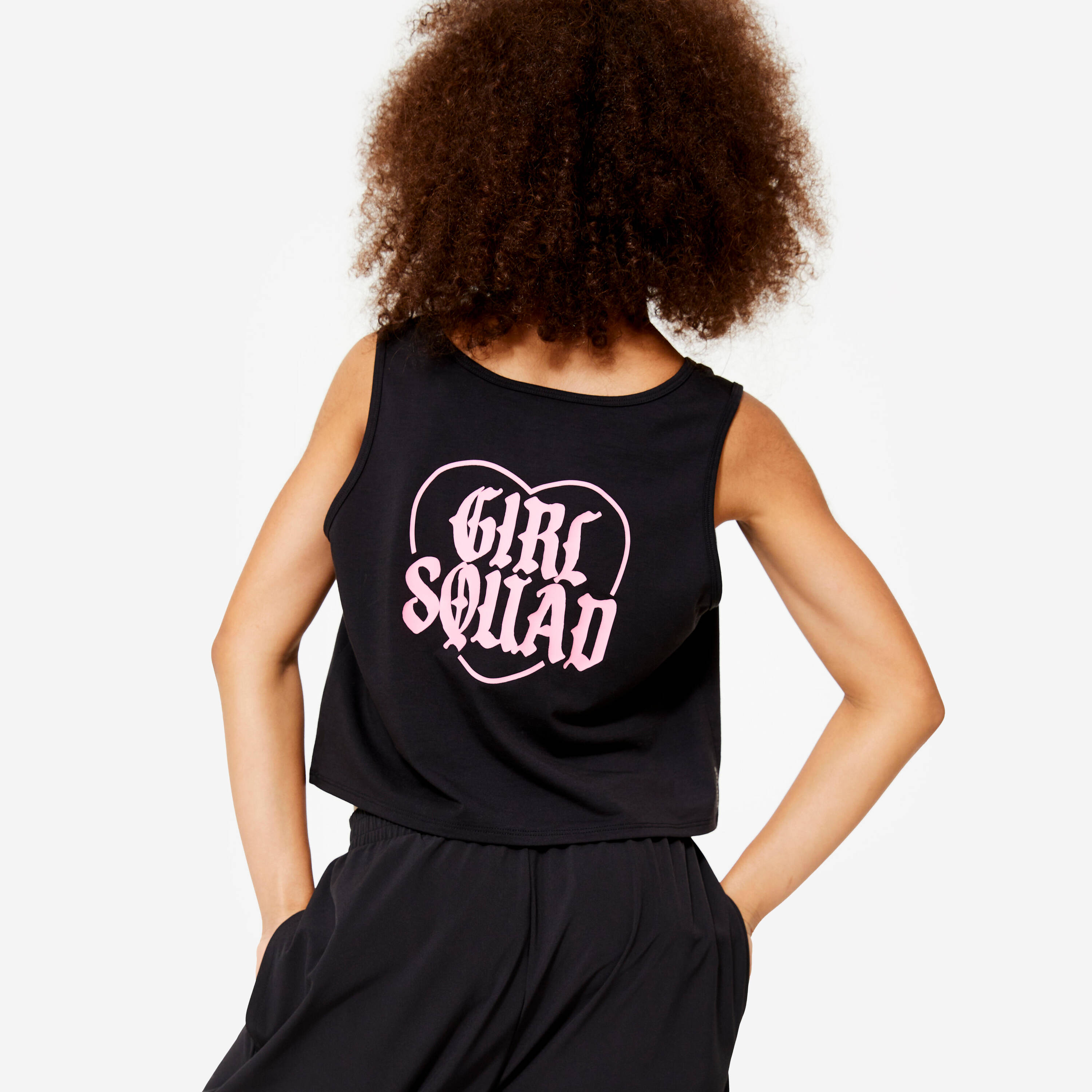 Girls' Loose Cropped Dance/Jazz Tank Top - Graphite Black/Begonia Pink -  5