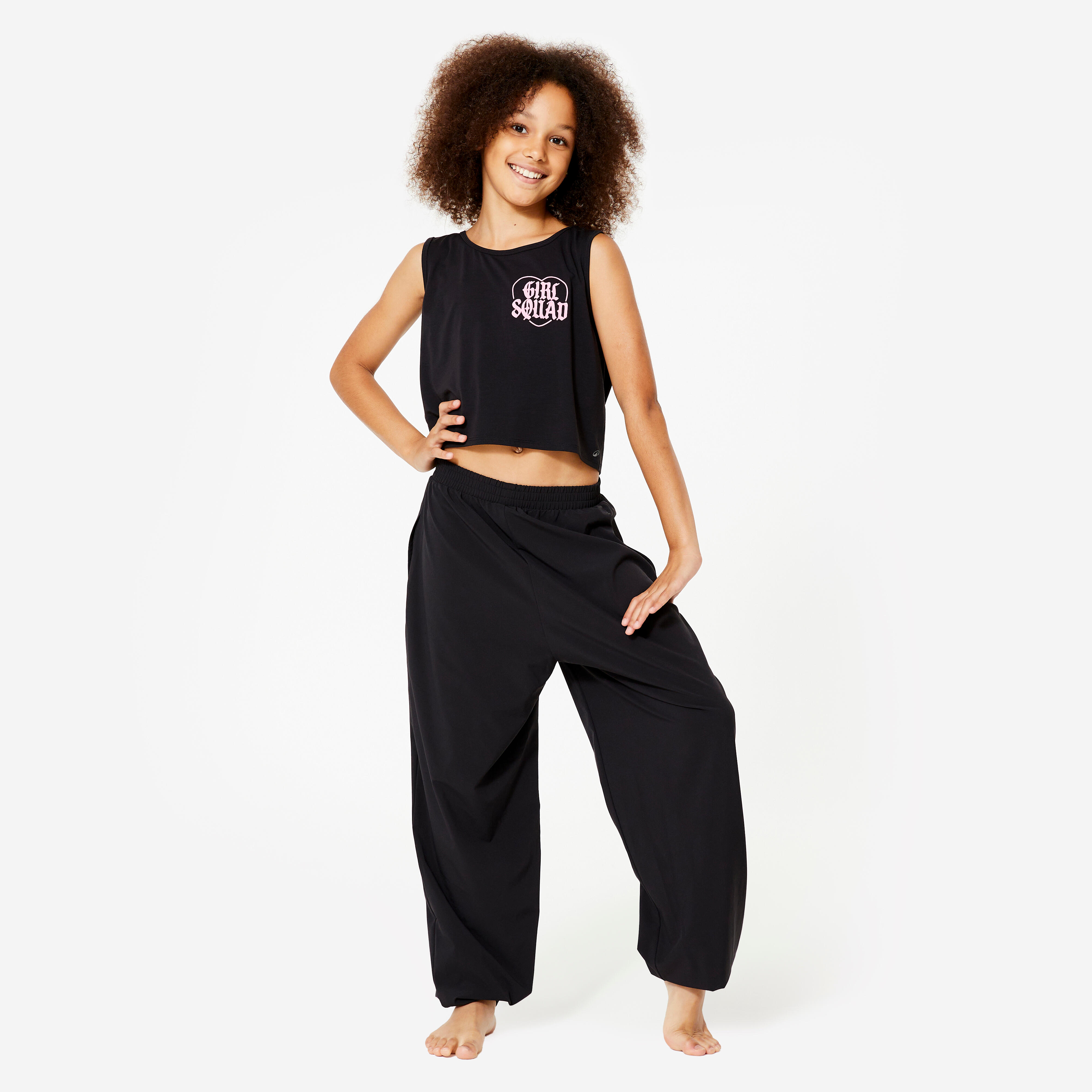 Girls' Loose Cropped Dance/Jazz Tank Top - Graphite Black/Begonia Pink