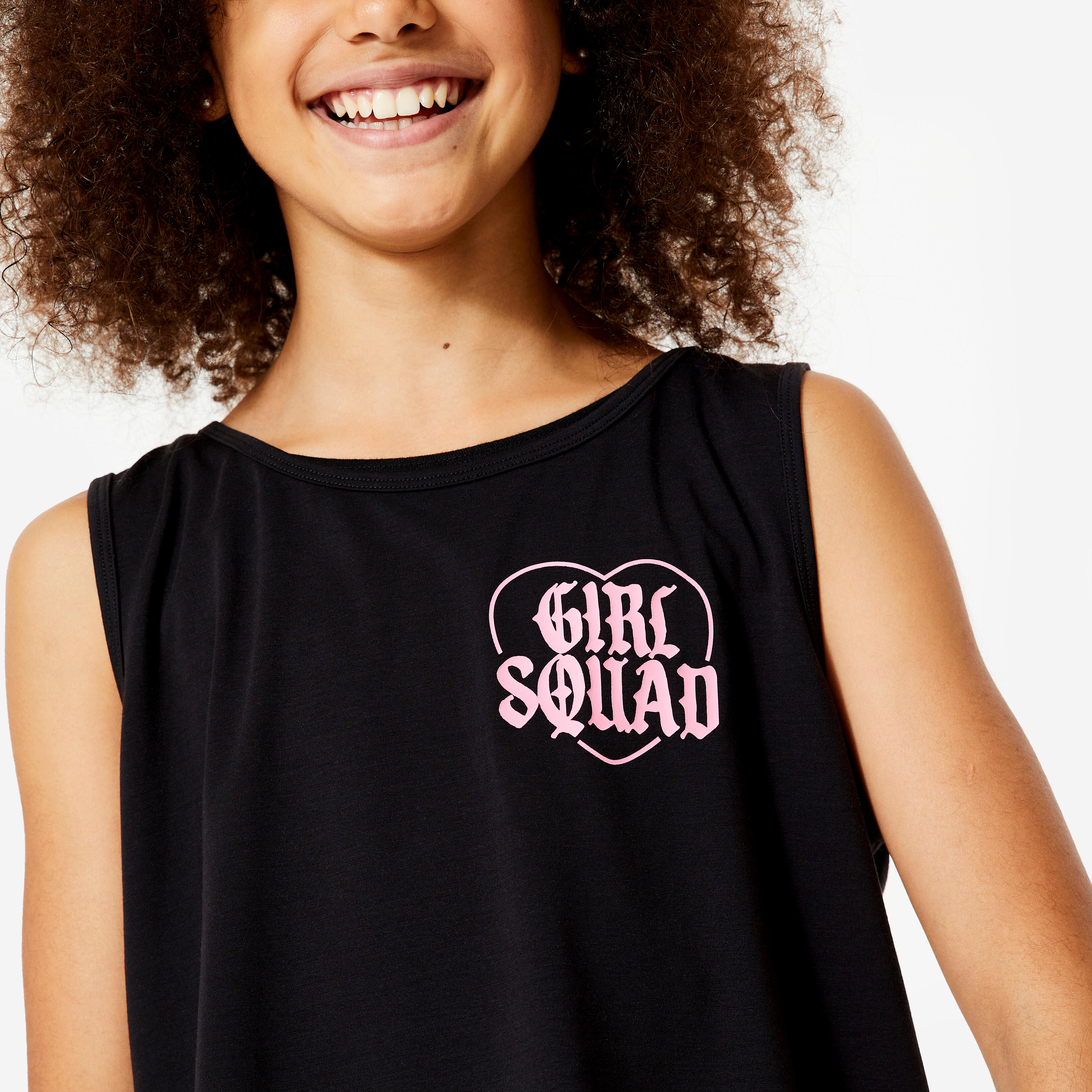 Girls' Loose Cropped Dance/Jazz Tank Top - Graphite Black/Begonia Pink