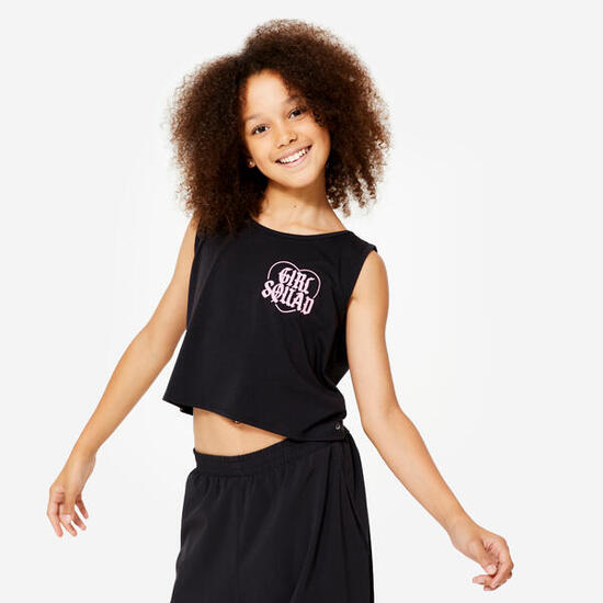 Canotta bambina danza cropped traspirante nero-rosa