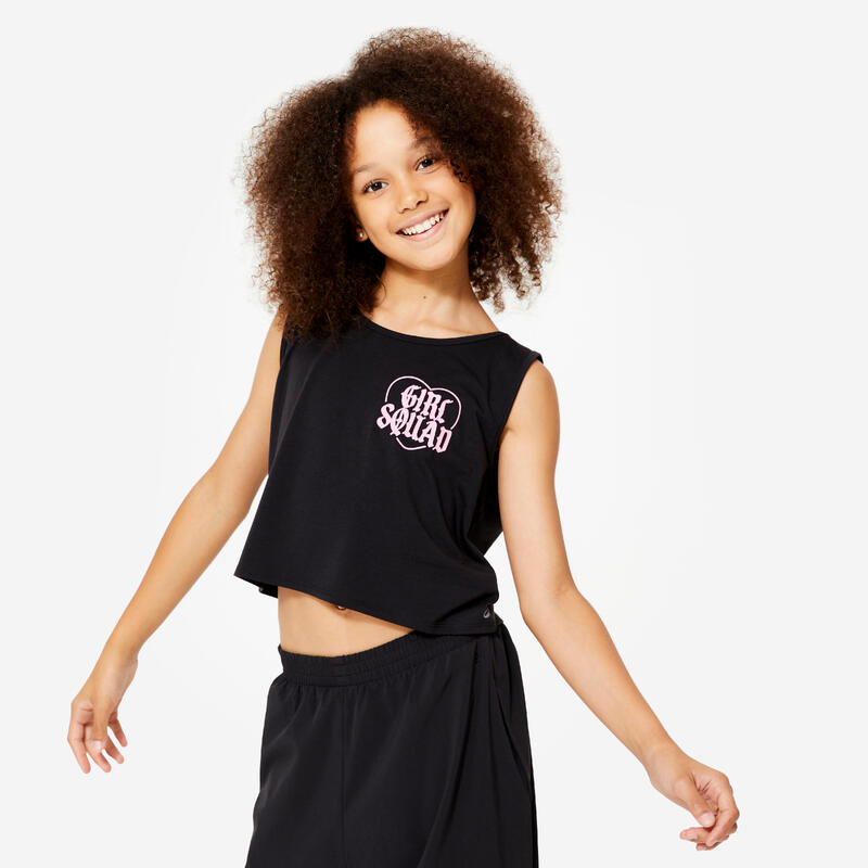 Dance-Top Mädchen Modern Jazz Dance Crop Top fliessend - graphit/rosa 