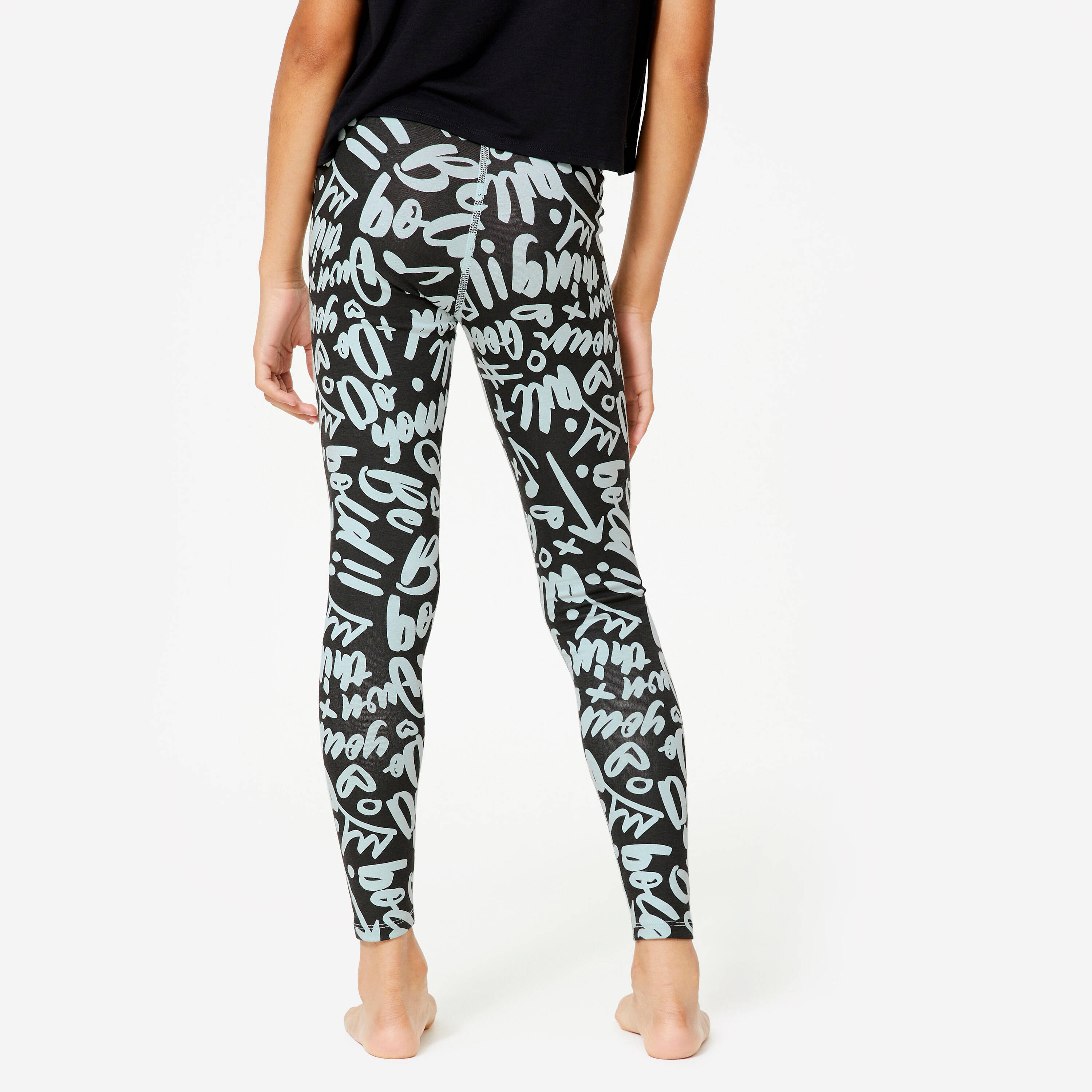 Girl's Modern Dance High-Waisted Leggings - Celadon Green/Smoky Black -  5