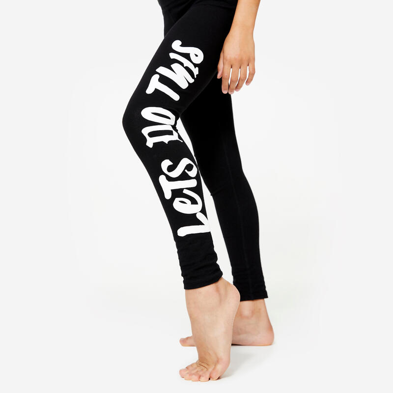 Tanz-Leggings Mädchen Modern Dance hoher Taillenbund - schwarz/weiss  