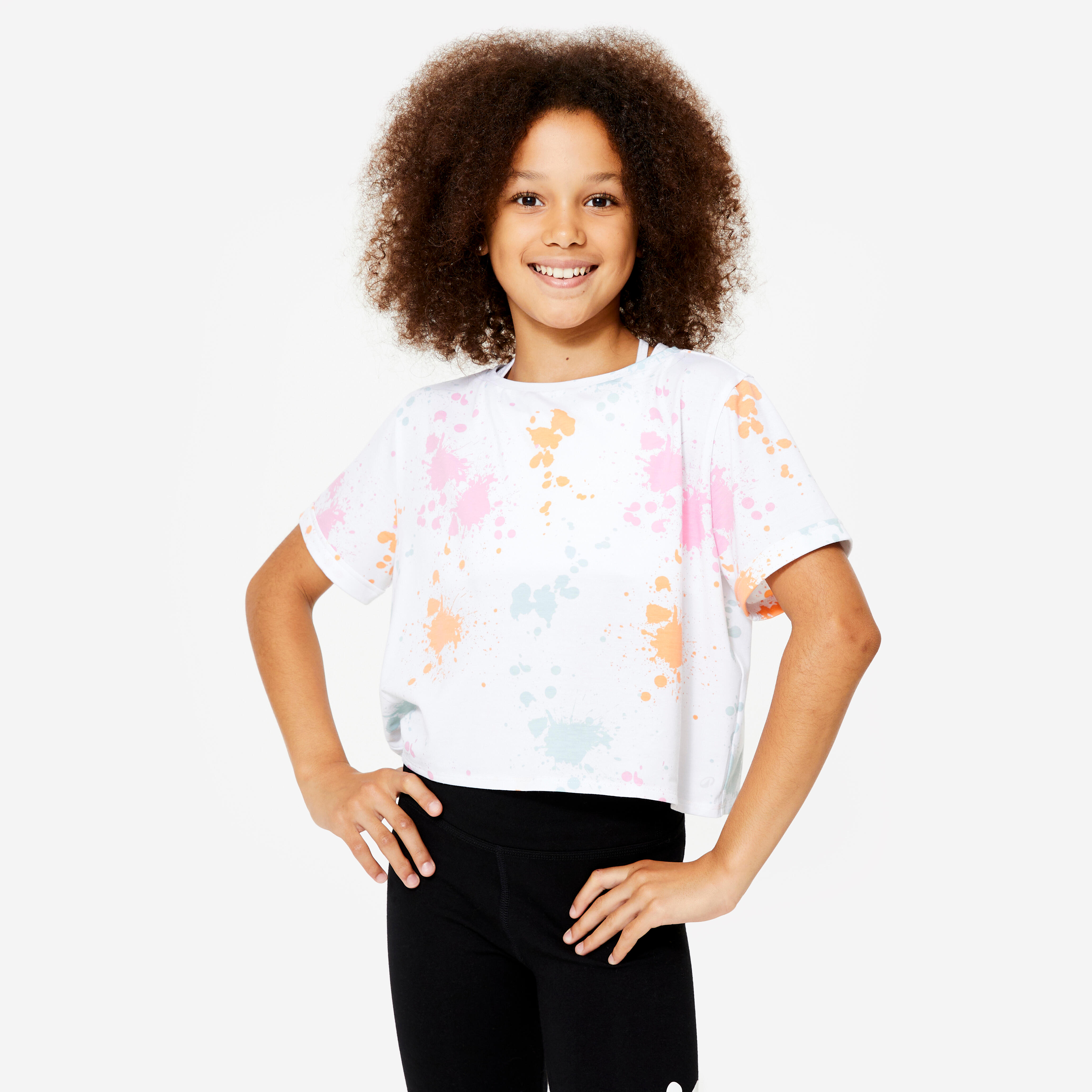 Girl's Modern Dance/Jazz Cropped T-Shirt - Ultra White-image-7