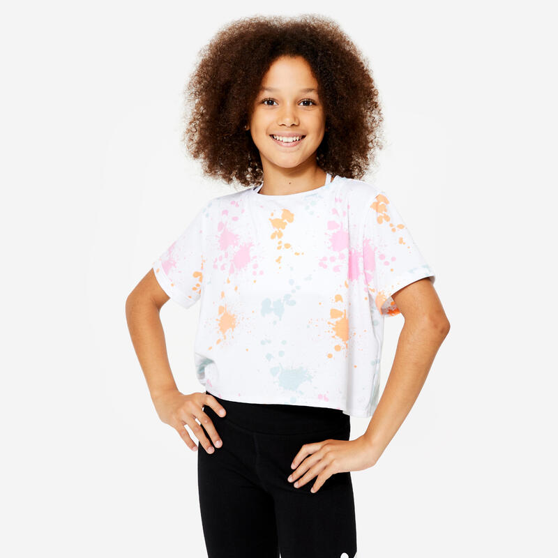 T-shirt danse modern jazz crop top fille, blanc ultra