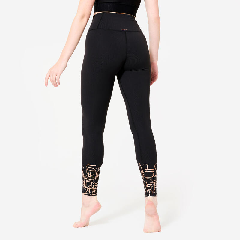 Tanz-Leggings Damen Modern Dance flacher hoher Taillenbund - schwarz 