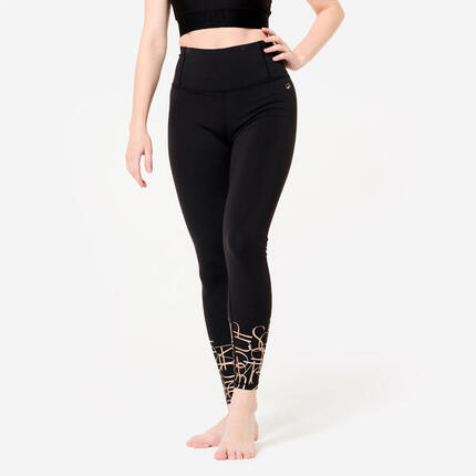 Legging danse moderne taille haute ceinture plate femme, noir fumé