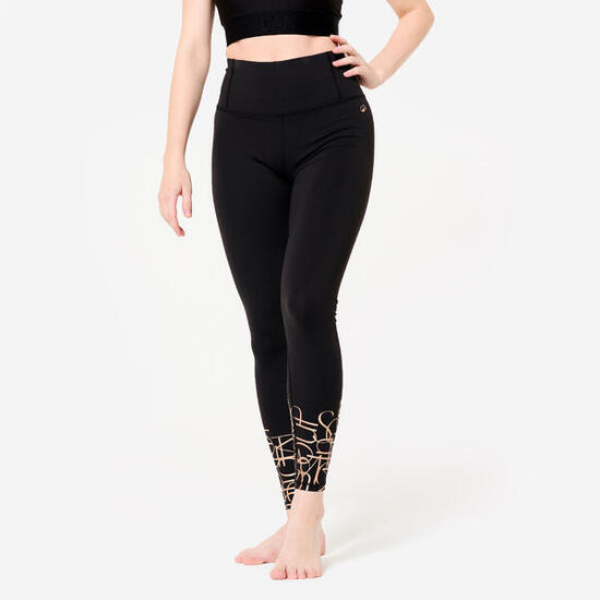Legging danse moderne taille haute ceinture plate femme, noir fumé