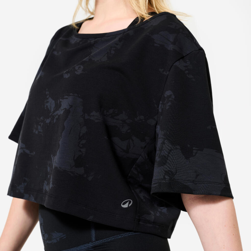 T-shirt danse modern jazz crop femme, noir graphite et gris graphite