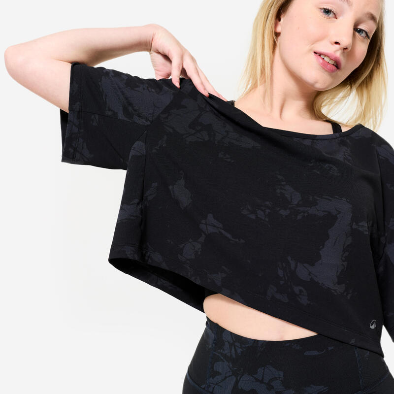 Camiseta Danza Modern Jazz Mujer Negro Grafito-Gris Grafito Corte Crop