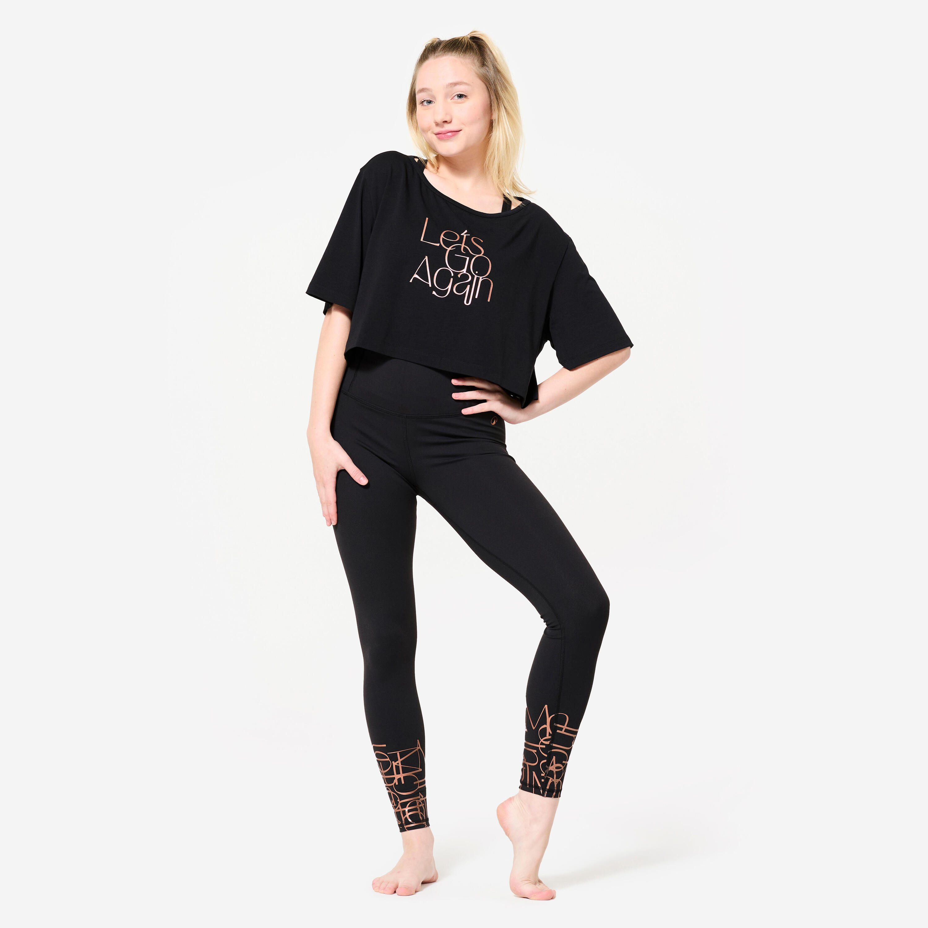 Leggings Danza Moderna Mujer Negro Ahumado Talle Alto Cintura Plana 2/4