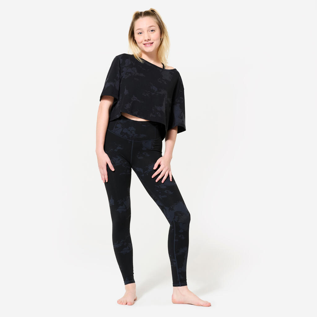 T-shirt danse modern jazz crop femme, noir graphite et gris graphite