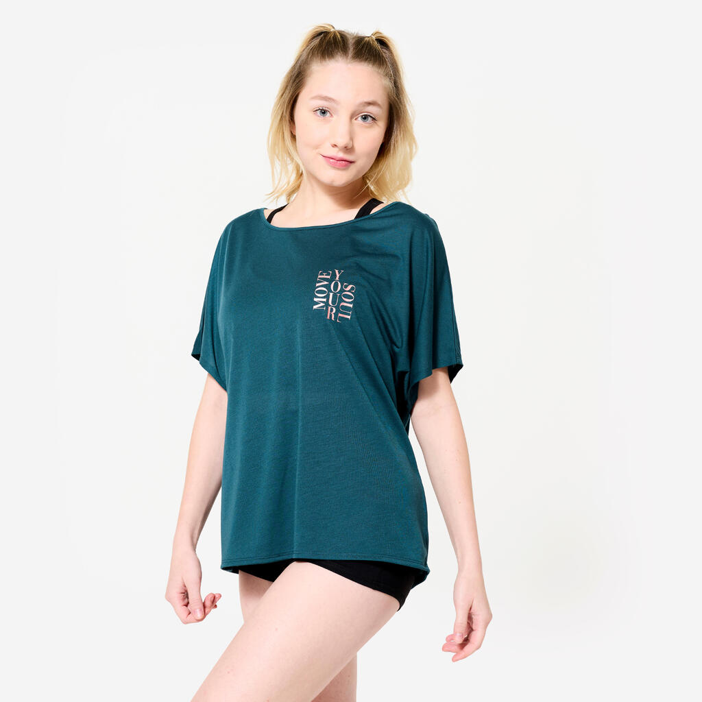 Dance-Shirt Damen Modern Dance kurzarm fließend - blau