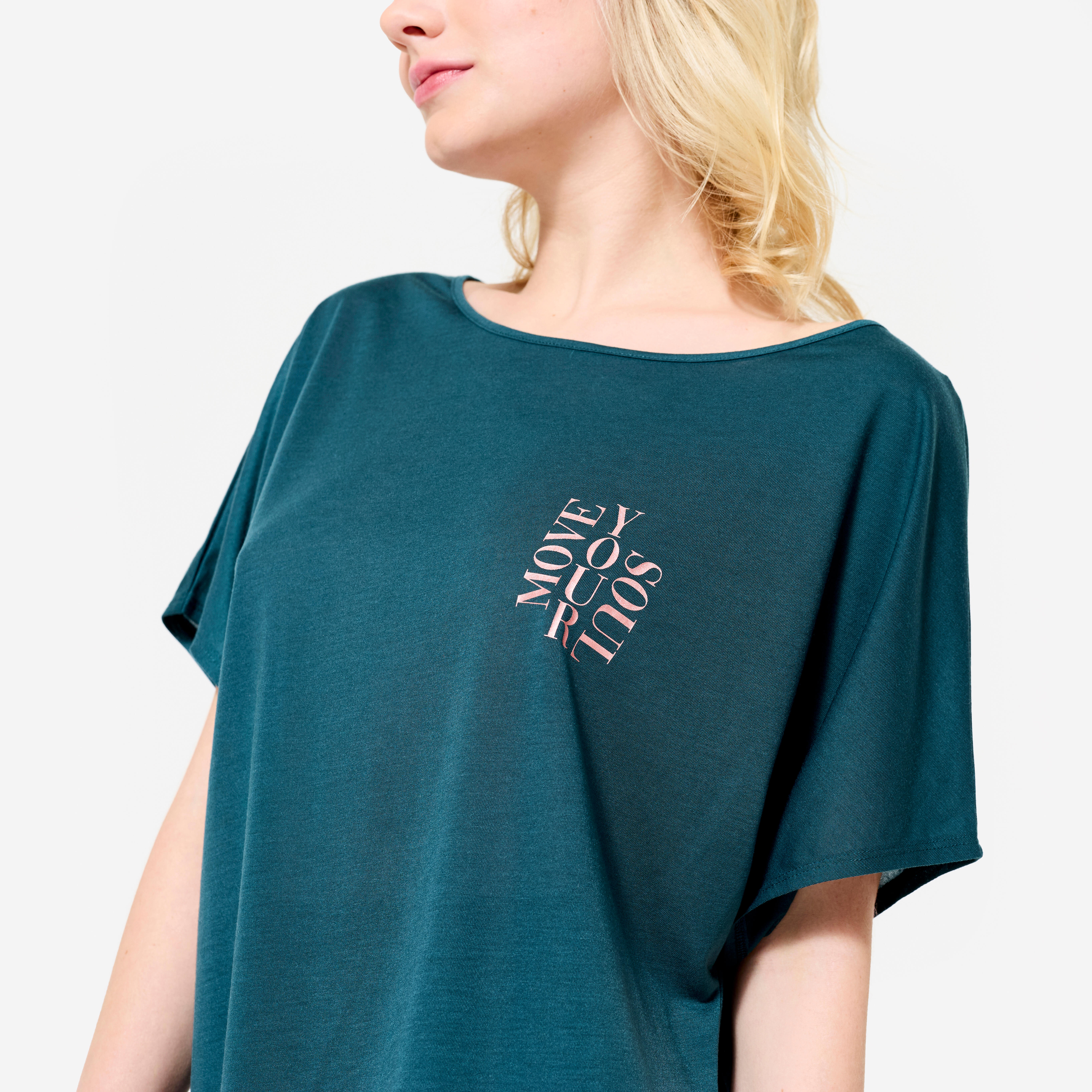 Women's Loose-Fit Short-Sleeved Modern Dance T-Shirt - Teal-image-4
