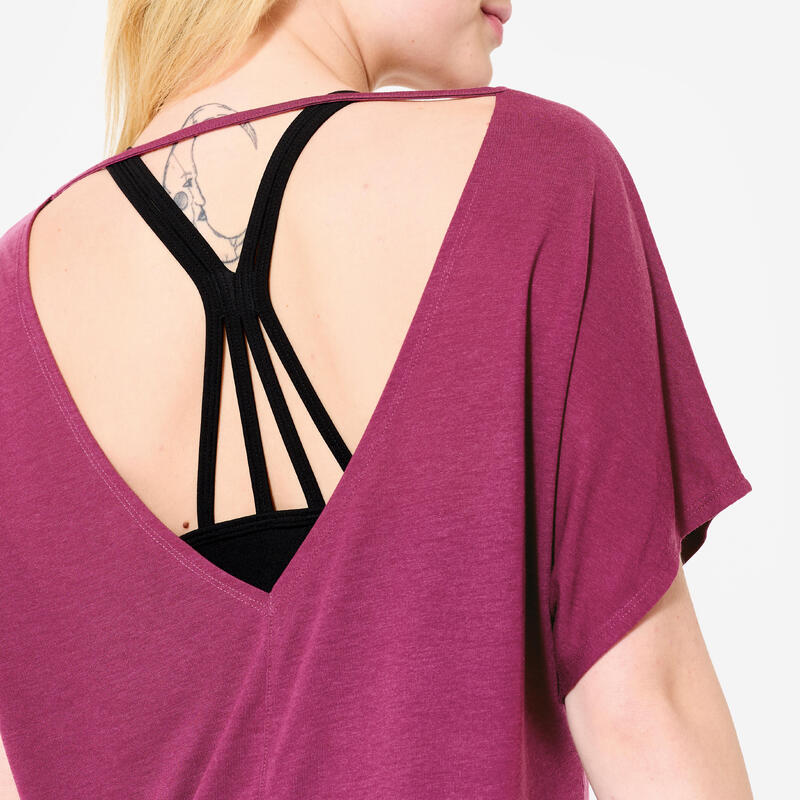 T-shirt danse moderne, manches courtes fluides femme, violet