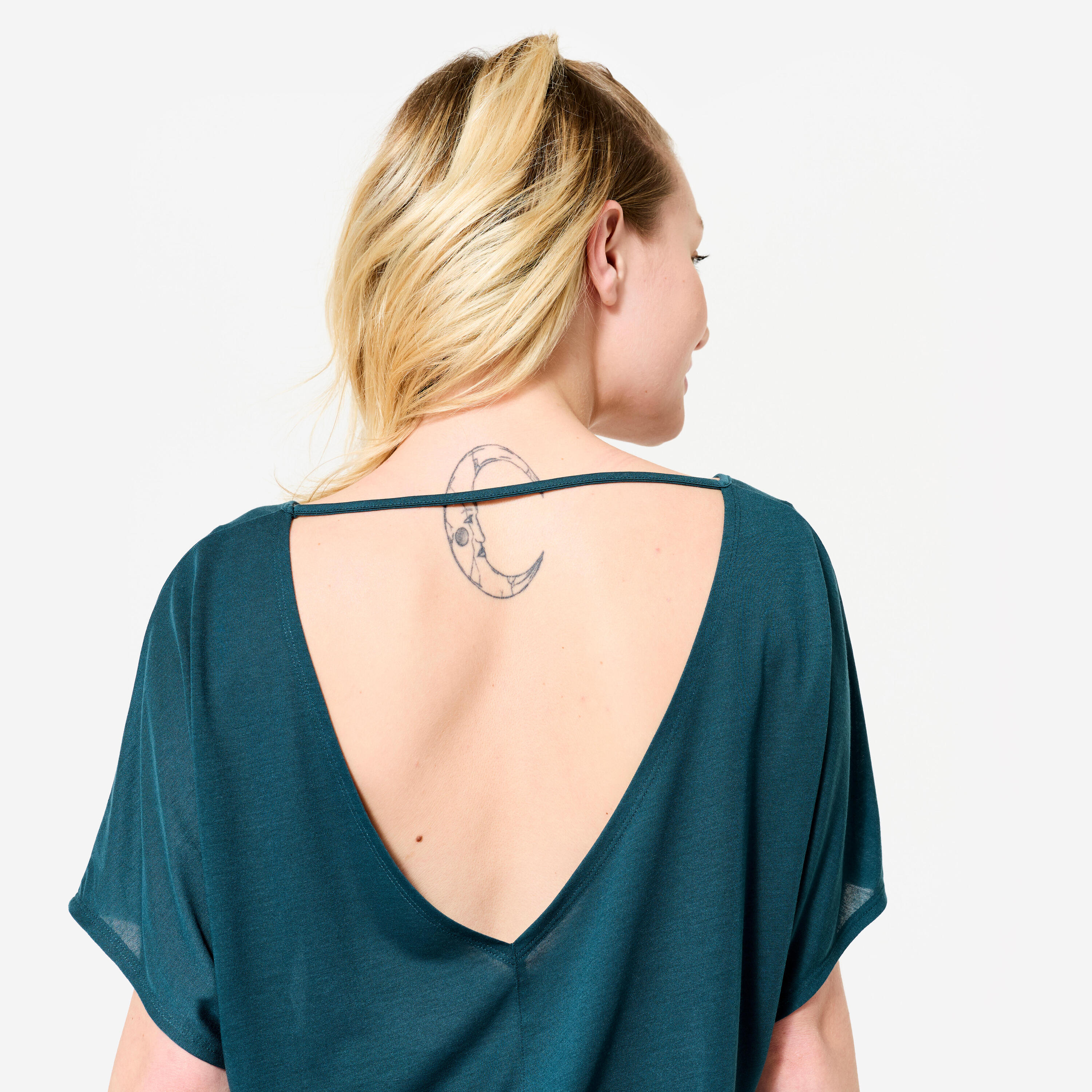 T-shirt danse moderne, manches courtes fluides femme, bleu canard 5/8