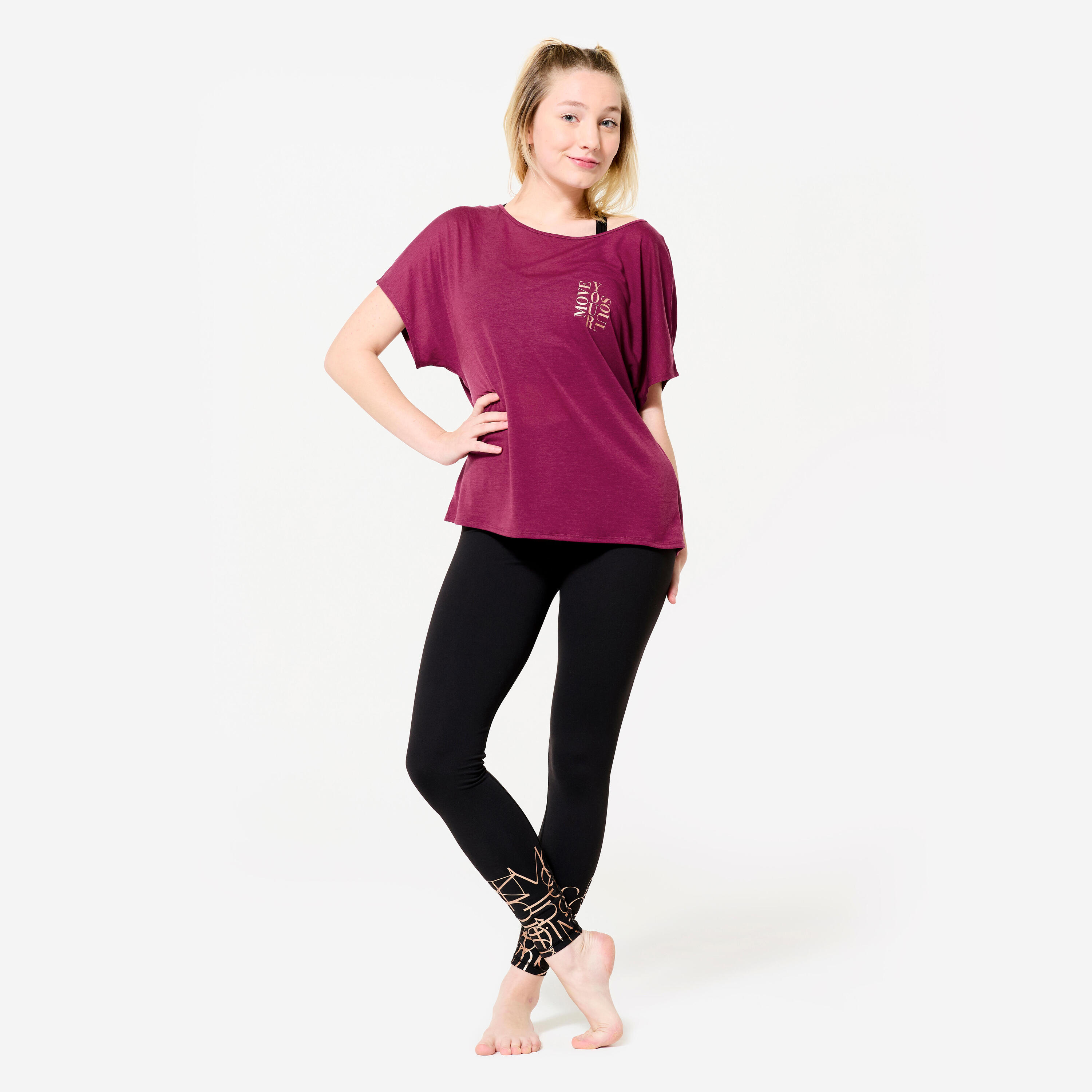 Dance-Shirt Damen Modern Dance kurzarm fließend violett  3/5