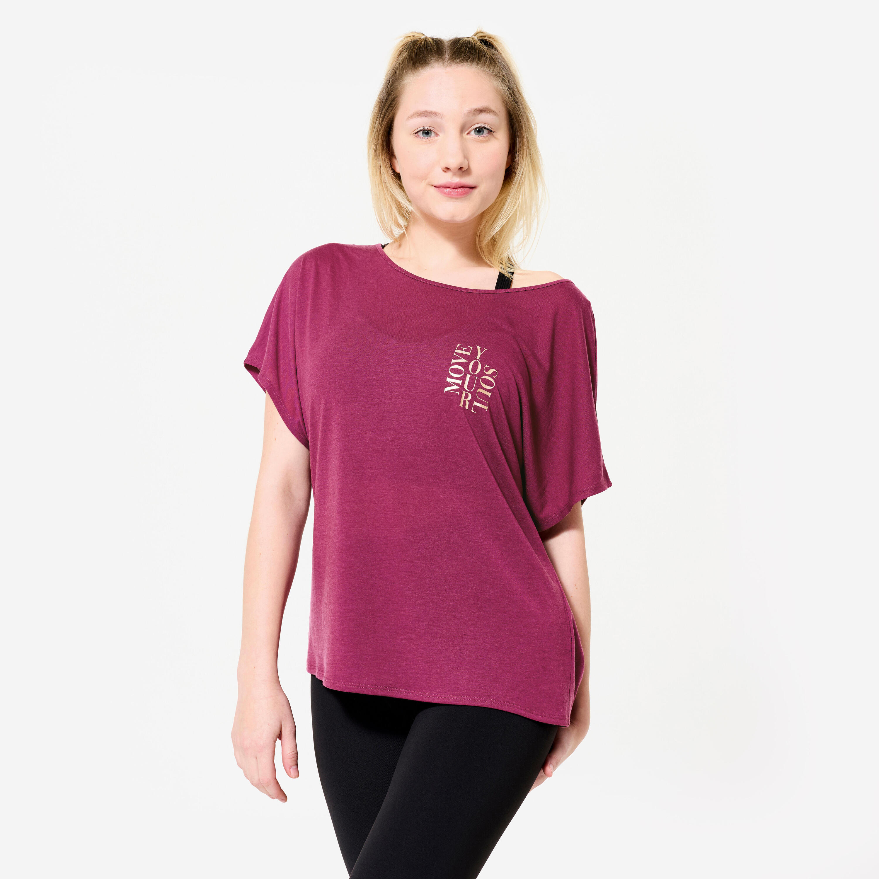 Soepel T-shirt voor moderne dans dames paars 2/5