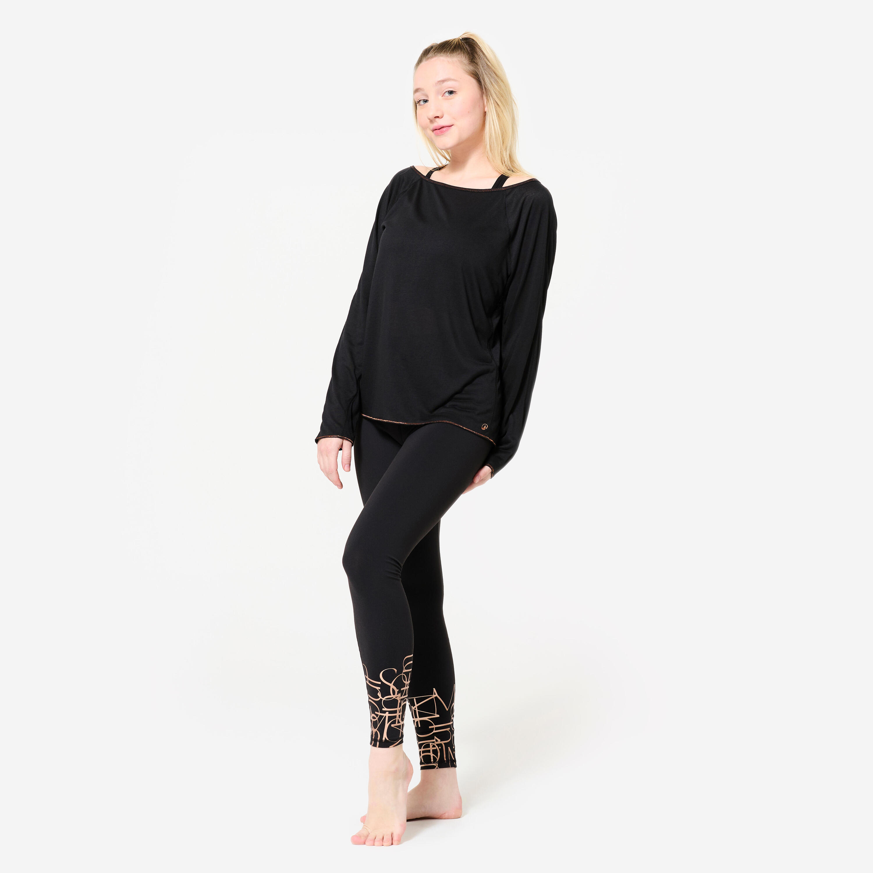 T-shirt danse modern jazz manches longues femme, noir graphite 2/8