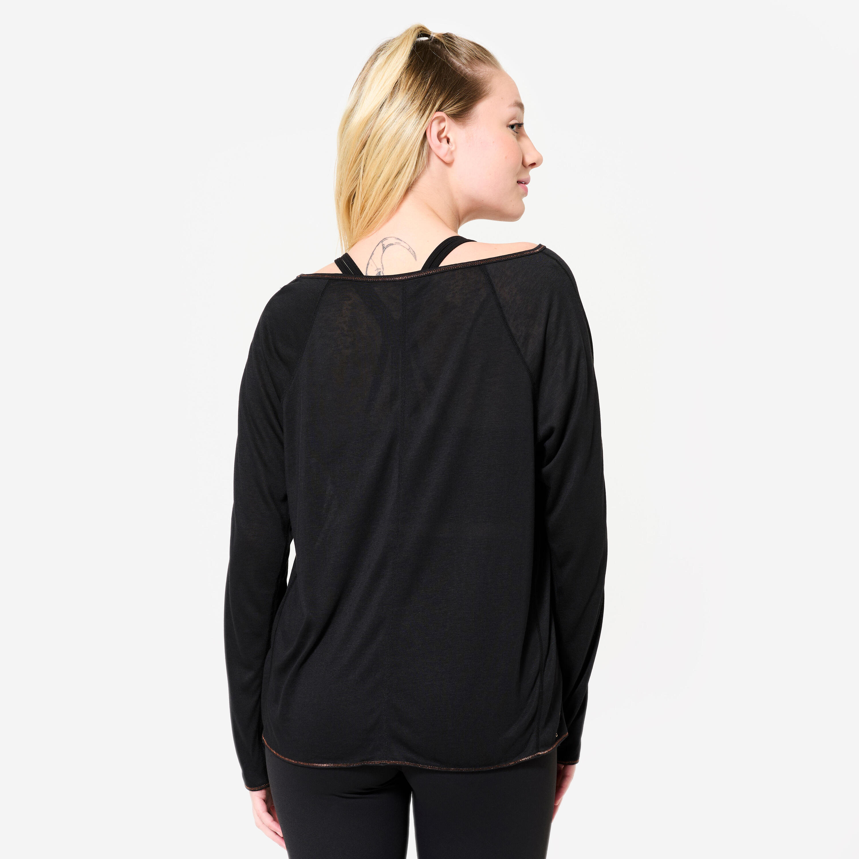 T-shirt danse modern jazz manches longues femme, noir graphite 4/8