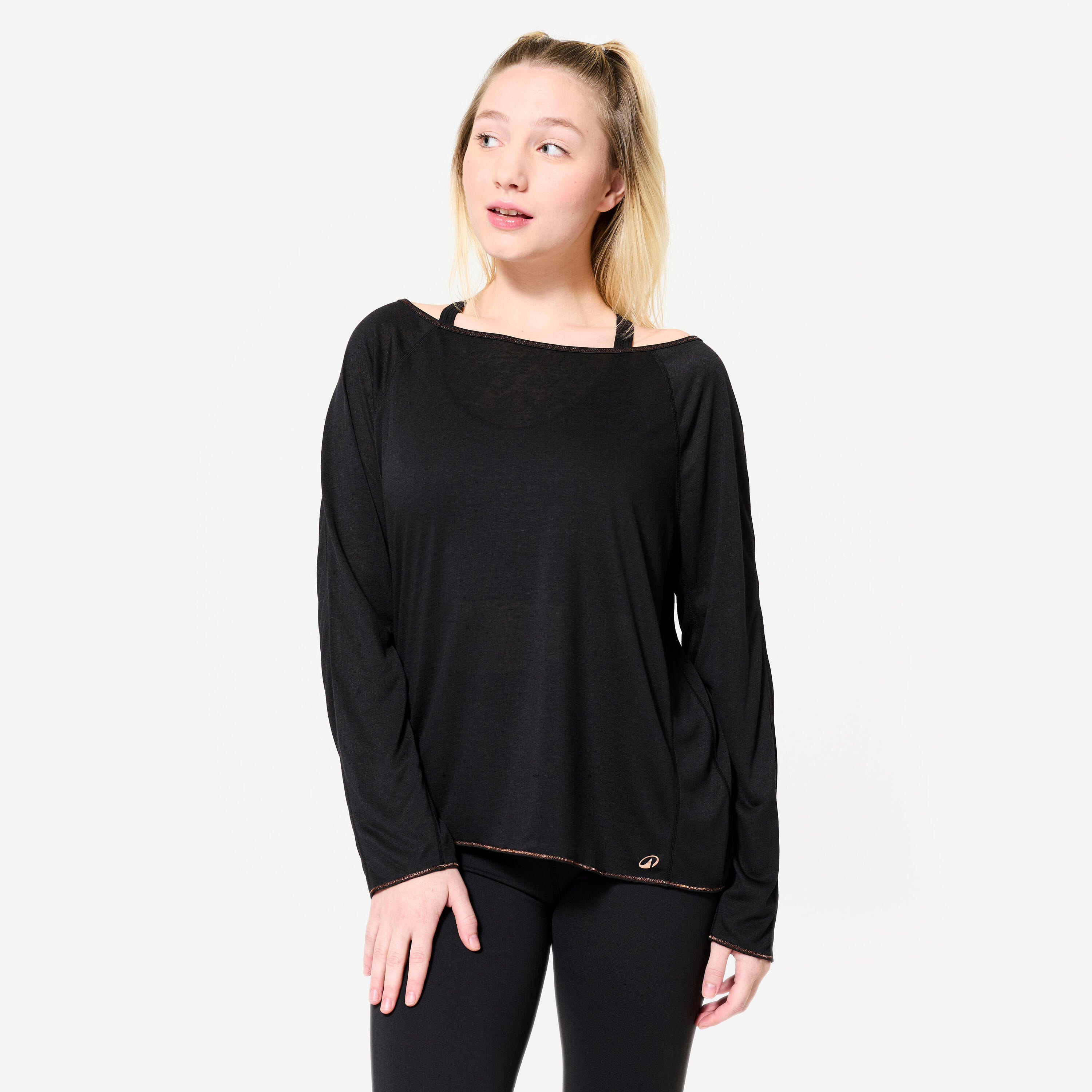 DOMYOS Shirt met lange mouwen voor moderne dans dames zwart