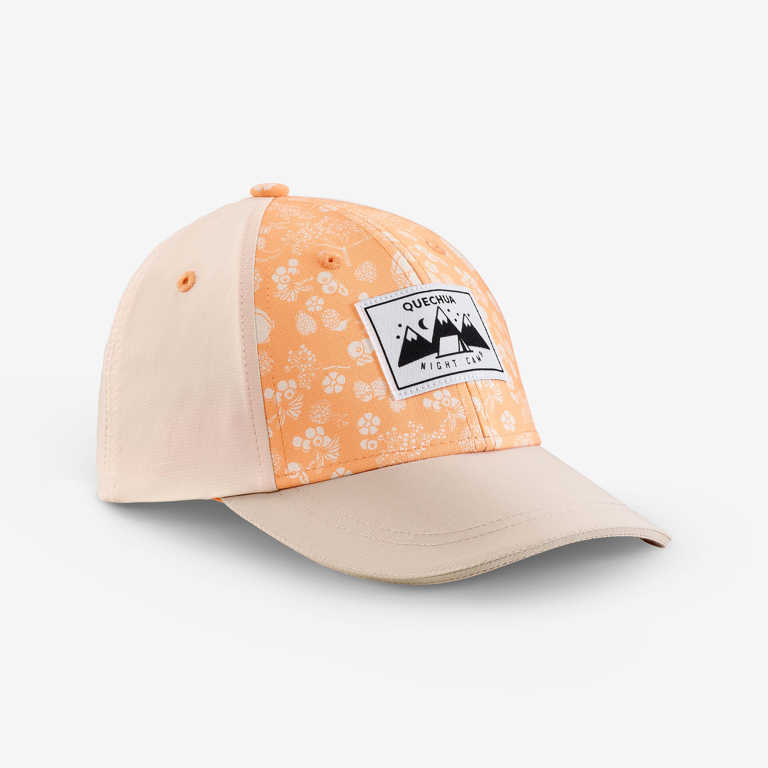 Kids’ hiking cap, MH100 - Beige, Orange Design