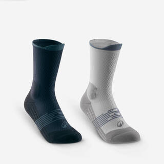 Kids’ High-leg Hiking Socks Hike 500 (2 Pairs) Size Jr 10.5 to Sr 6 - Blue