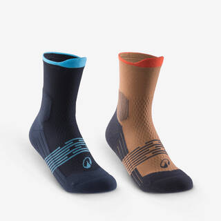 Kids’ mid-rise hiking socks (2 pairs), UK Jr Sizes 9-5, Hike 500 - Brown