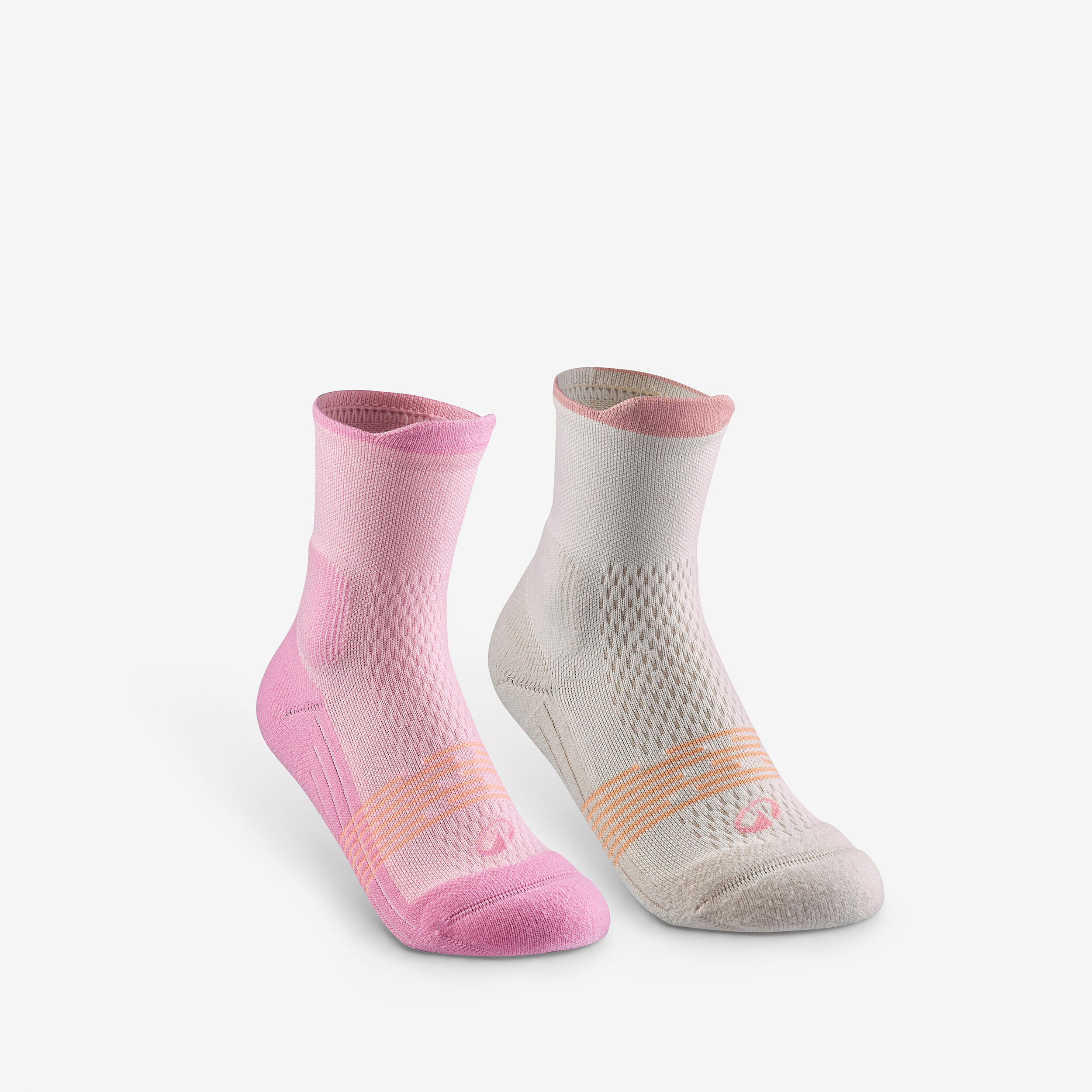 Kids’ mid-rise hiking socks (2 pairs), UK Jr Sizes 9-5, Hike 500 - Pink