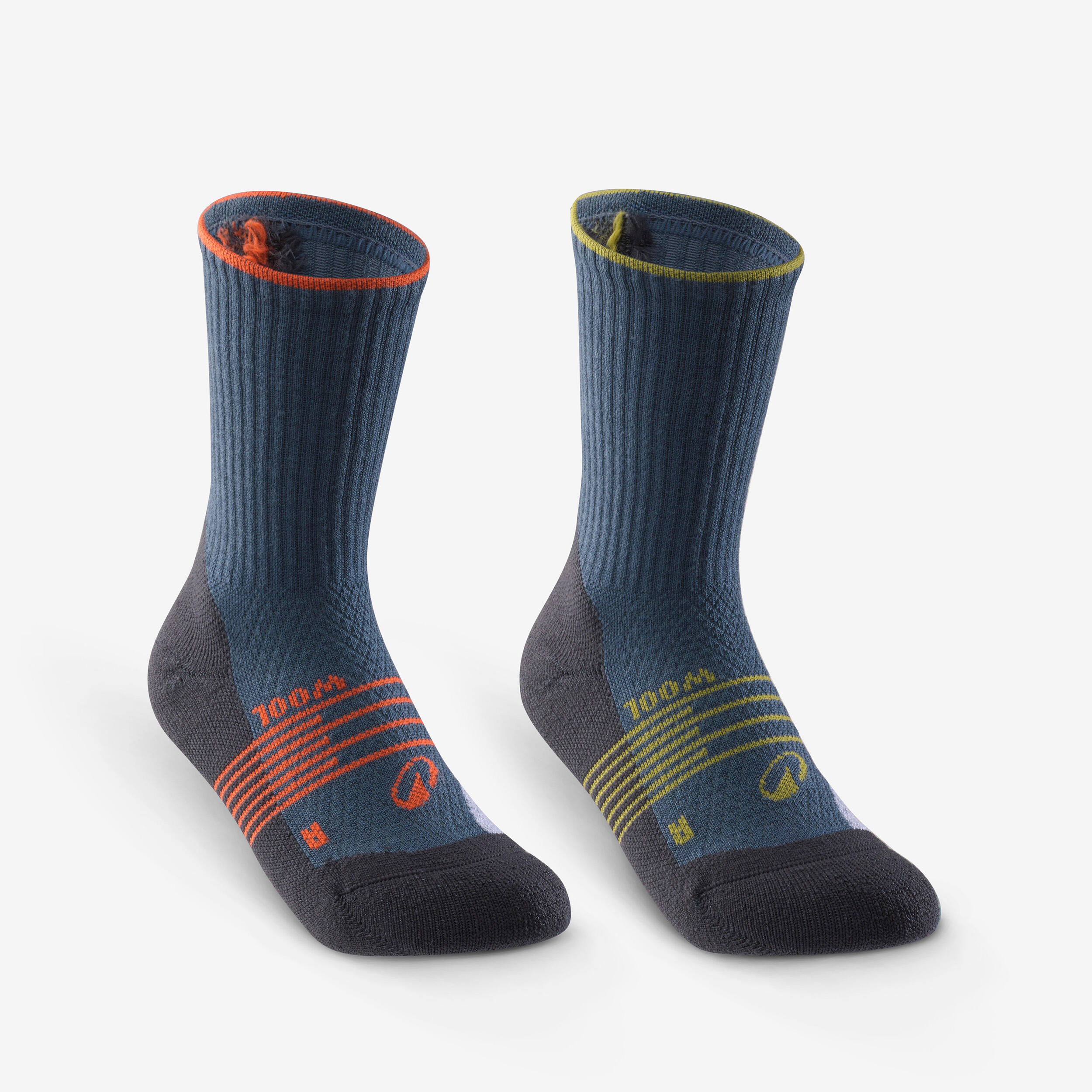 Kids’ high-rise wool hiking socks (2 pairs), UK Jr size 9-11.5, Hike 900